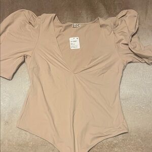 Elegant Beige Puff Sleeve Women's Top